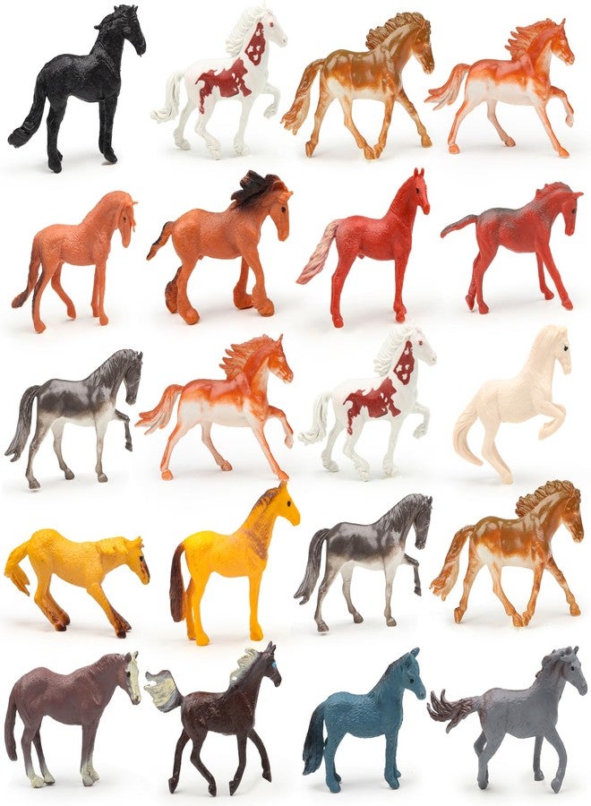 DOITEM 20PCS Tiny Horse Figurines Toy Set, Plastic Pony Small Foal Figures, Birthday Gift Cupcake Horse Cake Topper for Kids Toddlers - Image 1